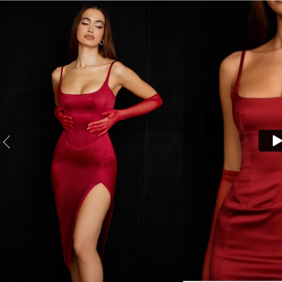 HOUSE OF CB‎ XS PLUS CUP Casimira' Wine red barbie Satin Corset Midi Dress - Picture 14 of 14